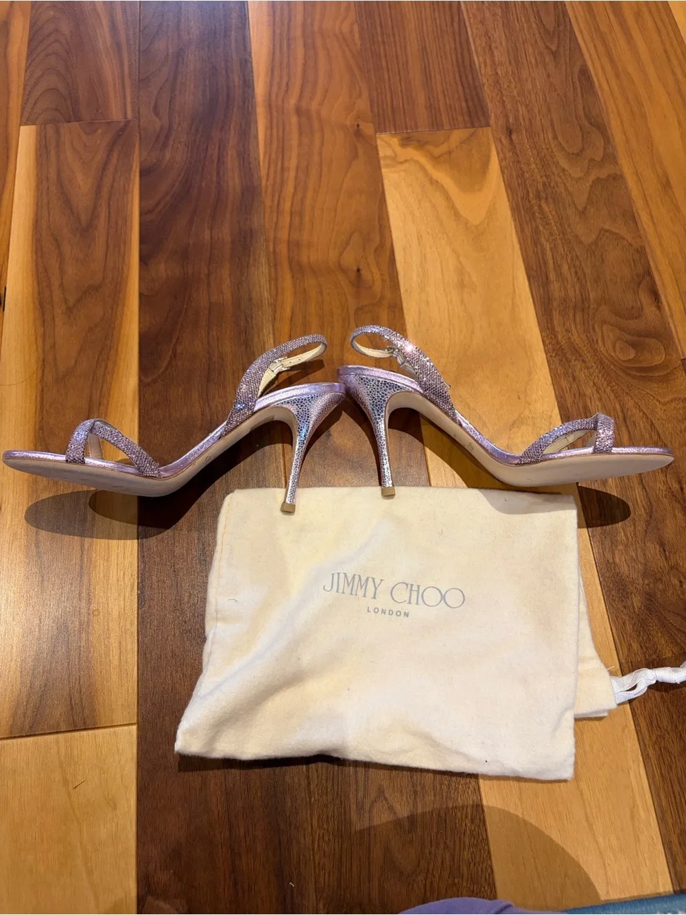 Jimmy Choo Lilac Glitter Strappy Slingback Heels - Picture 3 of 3
